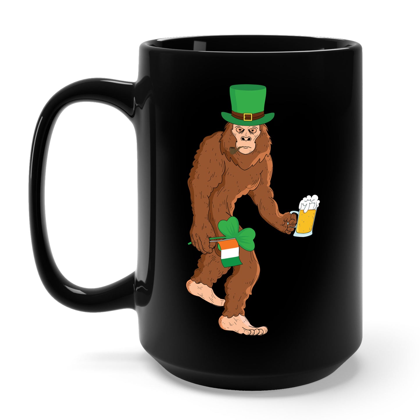 Funny Leprechaun Bigfoot St Patricks Day Sasquatch Irish Flag Coffee Mug For Men Women