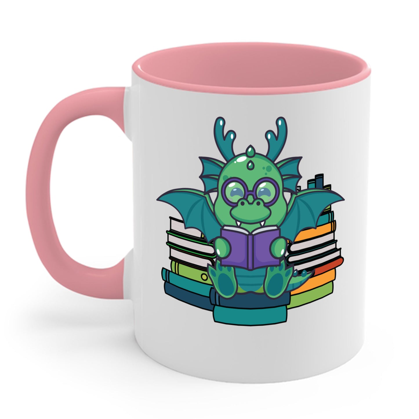 Funny Dragon and Books Nerds Cute Dragon Reading A Book Coffee Mug For Men Women