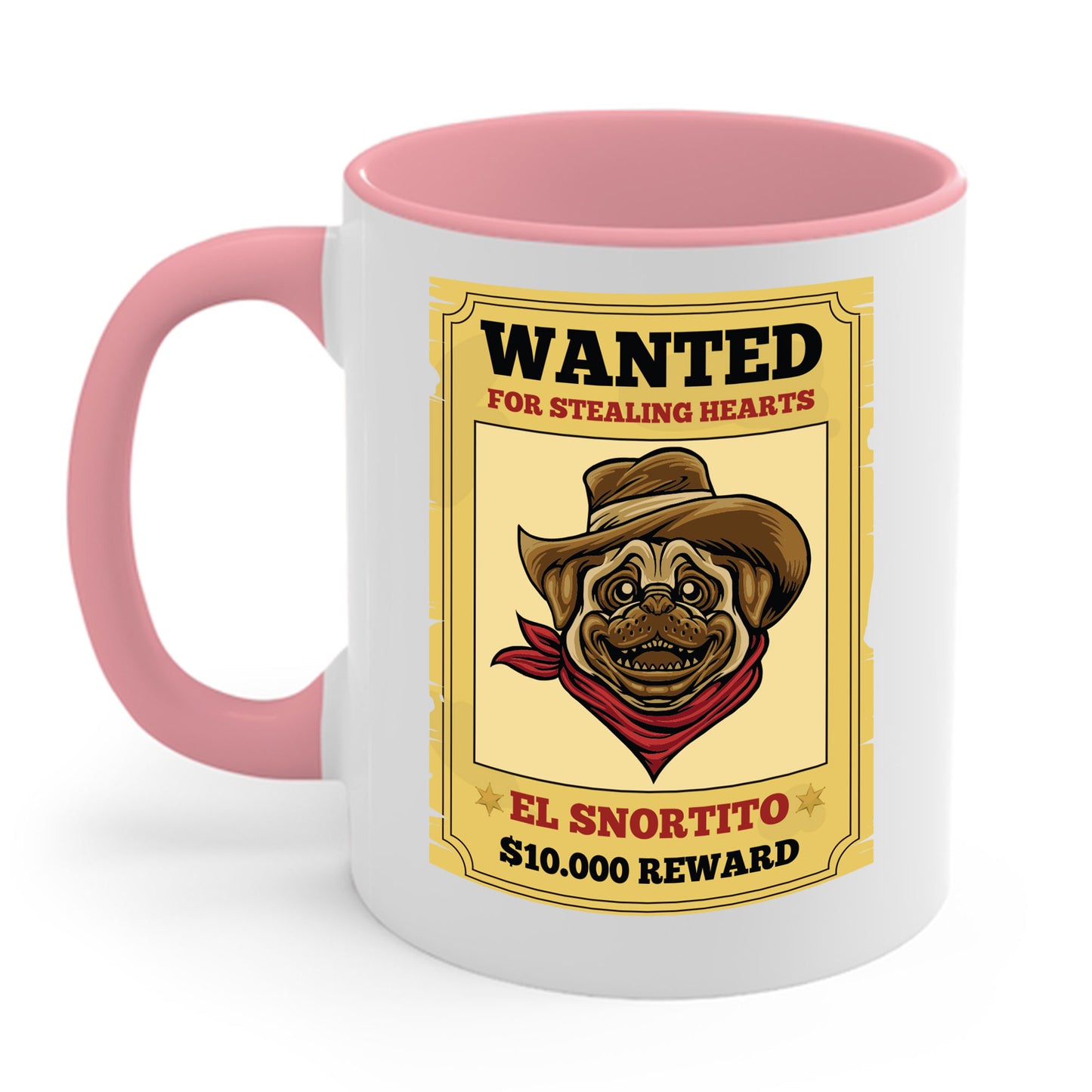 Vintage Pug Wanted Poster Cute Western Cowboy Funny Pug Dog Coffee Mug For Men Women