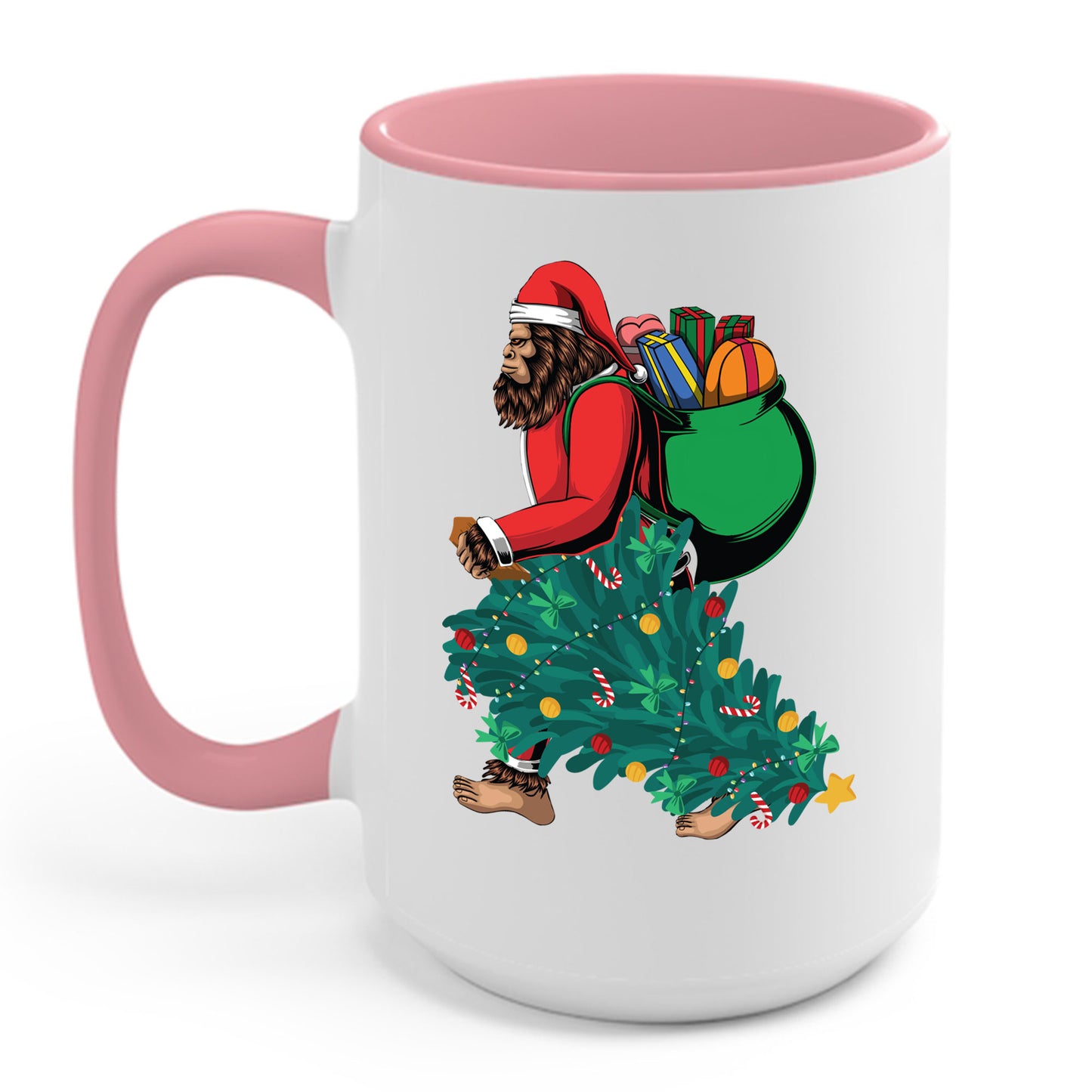 Bigfoot Santa Christmas Tree Lights Gifts Funny Xmas Sasquatch Coffee Mug For Men Women