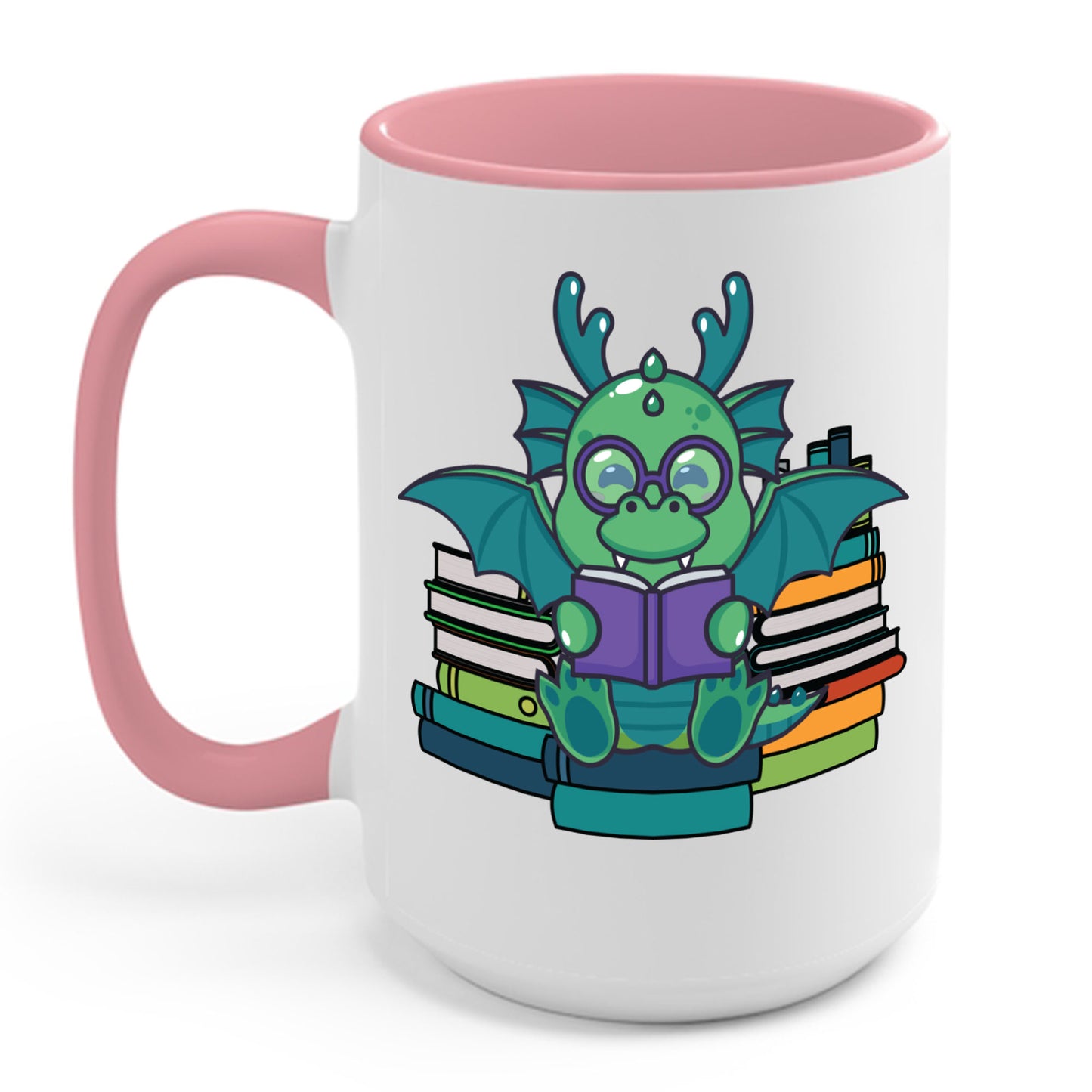 Funny Dragon and Books Nerds Cute Dragon Reading A Book Coffee Mug For Men Women