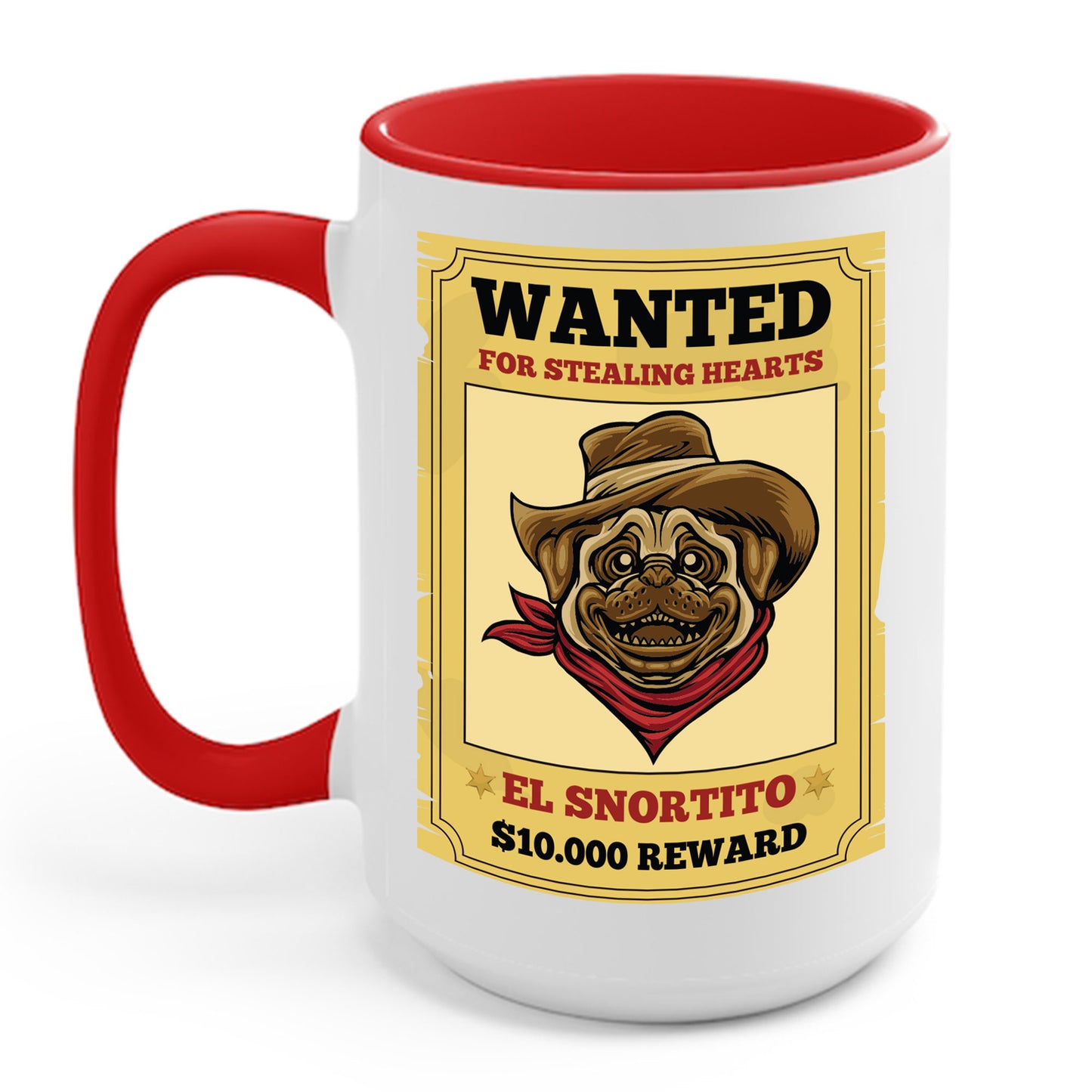 Vintage Pug Wanted Poster Cute Western Cowboy Funny Pug Dog Coffee Mug For Men Women