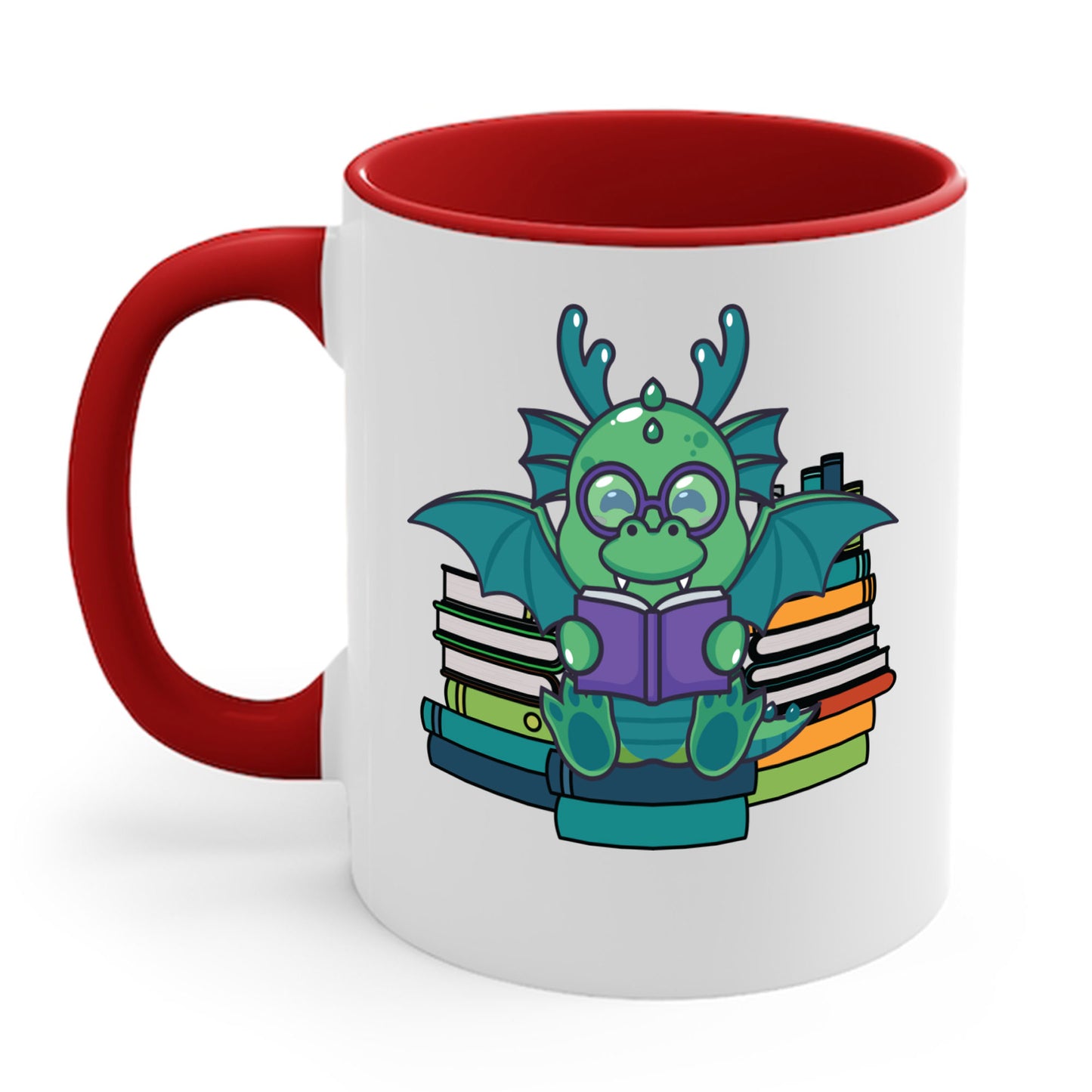 Funny Dragon and Books Nerds Cute Dragon Reading A Book Coffee Mug For Men Women