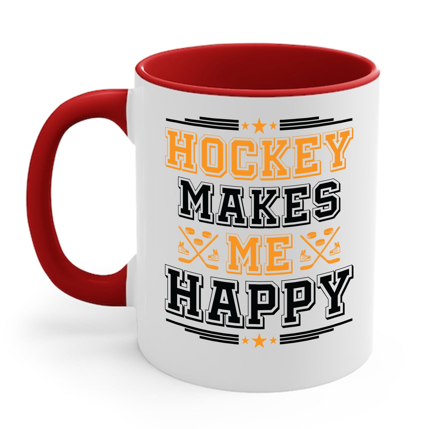 Hockey Makes Me Happy Funny Ice Hockey Fan Coffee Mug For Men Women