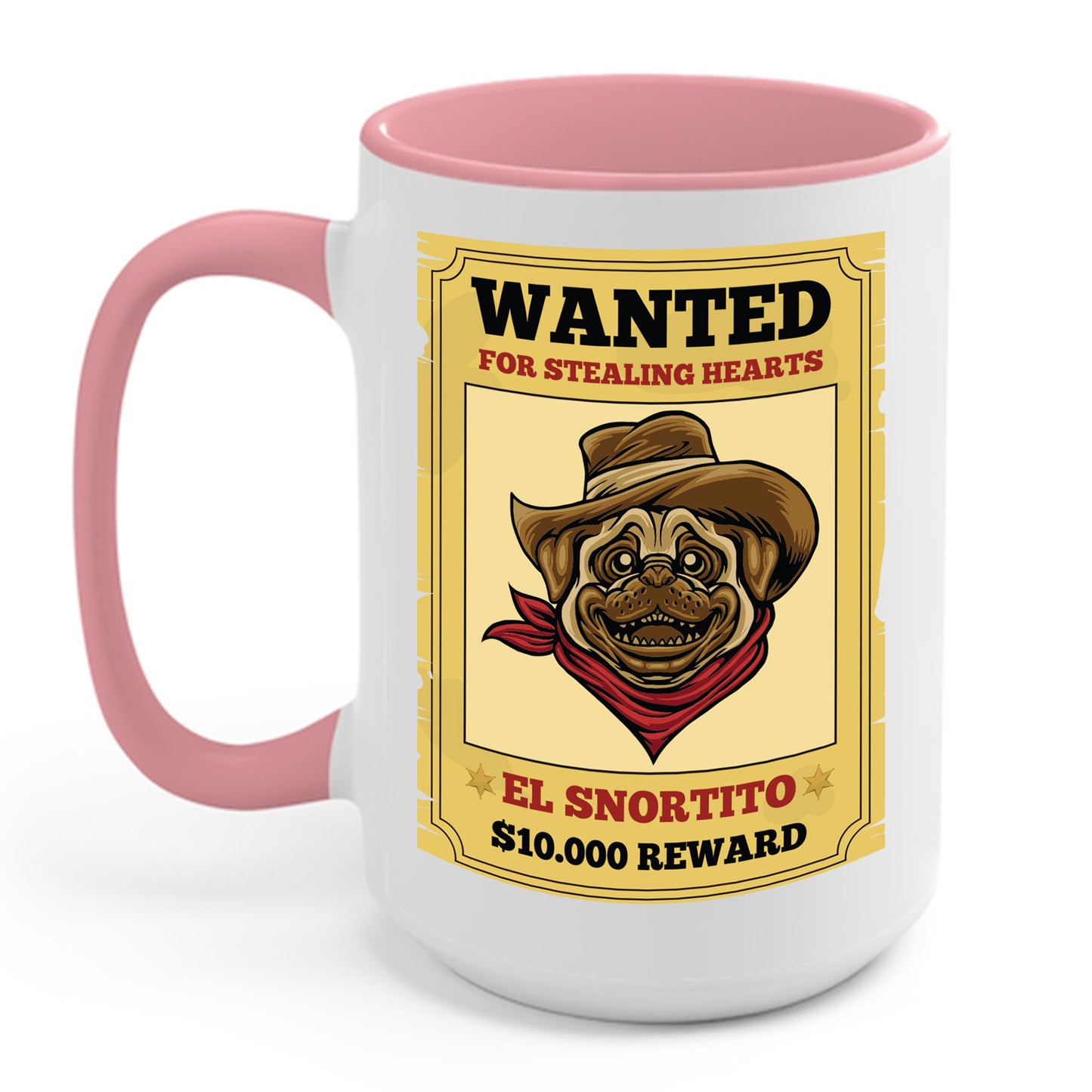 Vintage Pug Wanted Poster Cute Western Cowboy Funny Pug Dog Coffee Mug For Men Women