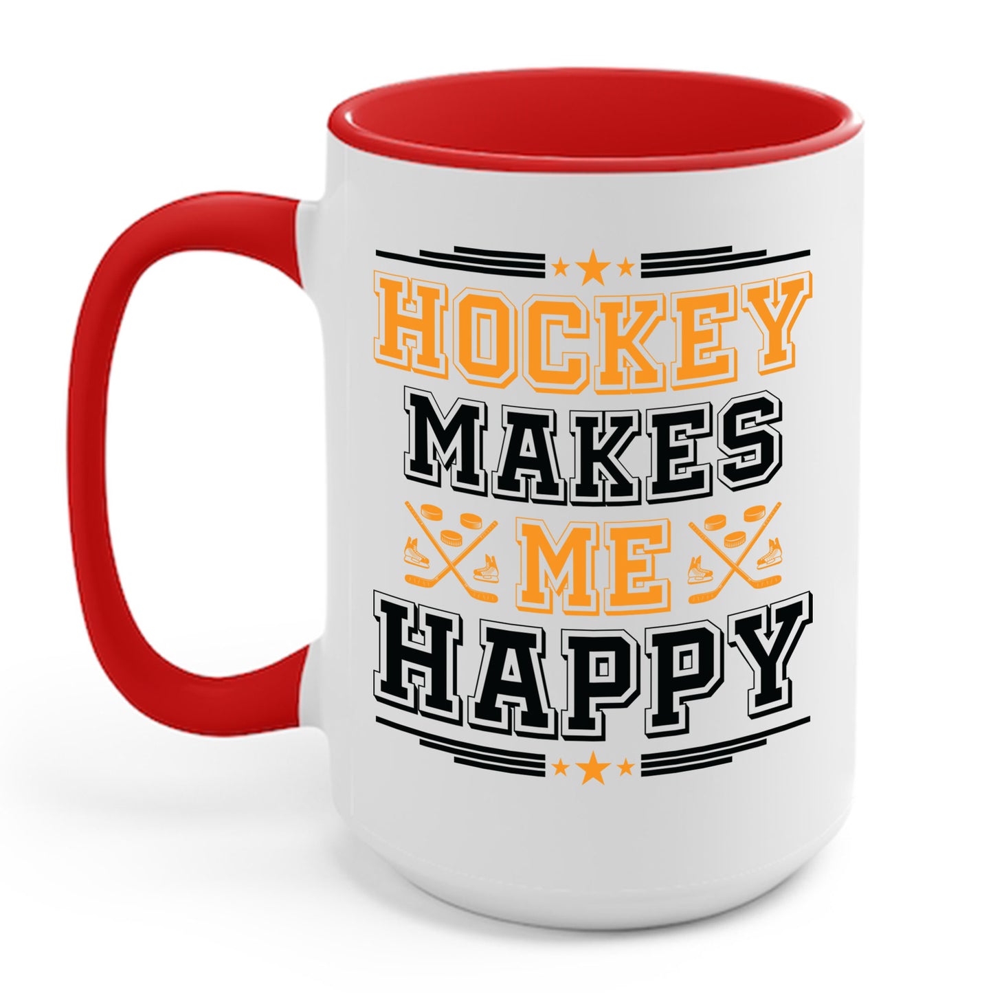 Hockey Makes Me Happy Funny Ice Hockey Fan Coffee Mug For Men Women