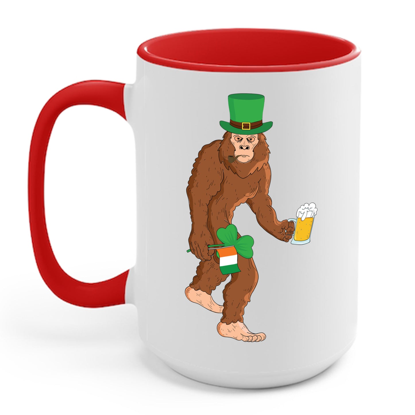 Funny Leprechaun Bigfoot St Patricks Day Sasquatch Irish Flag Coffee Mug For Men Women