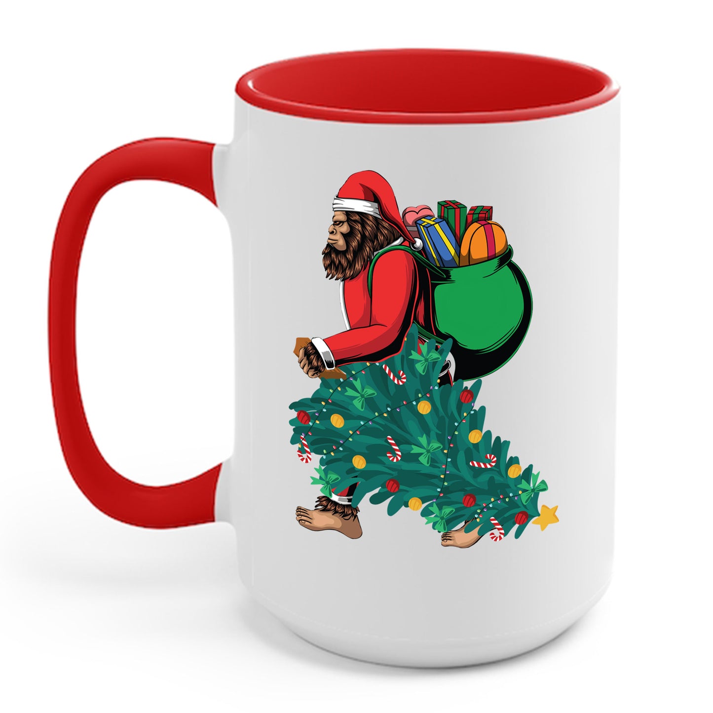 Bigfoot Santa Christmas Tree Lights Gifts Funny Xmas Sasquatch Coffee Mug For Men Women