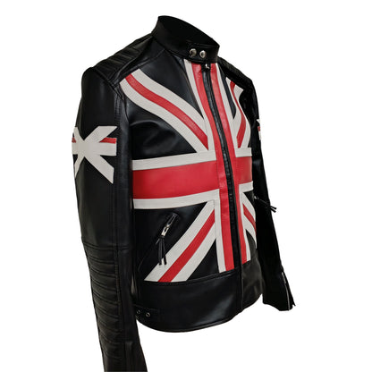 Men Union Jack Leather Jacket Casual Motorcycle Sheepskin Coat With UK Flag Genuine Leather Jackets