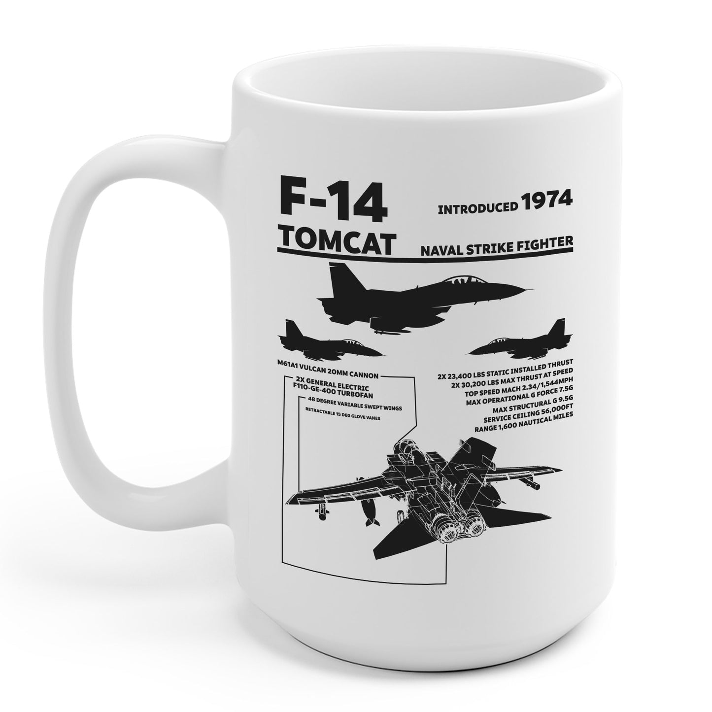 F-14 Tomcat Navy Fighter Jet Diagram Enthusiast Coffee Mug For Men Women