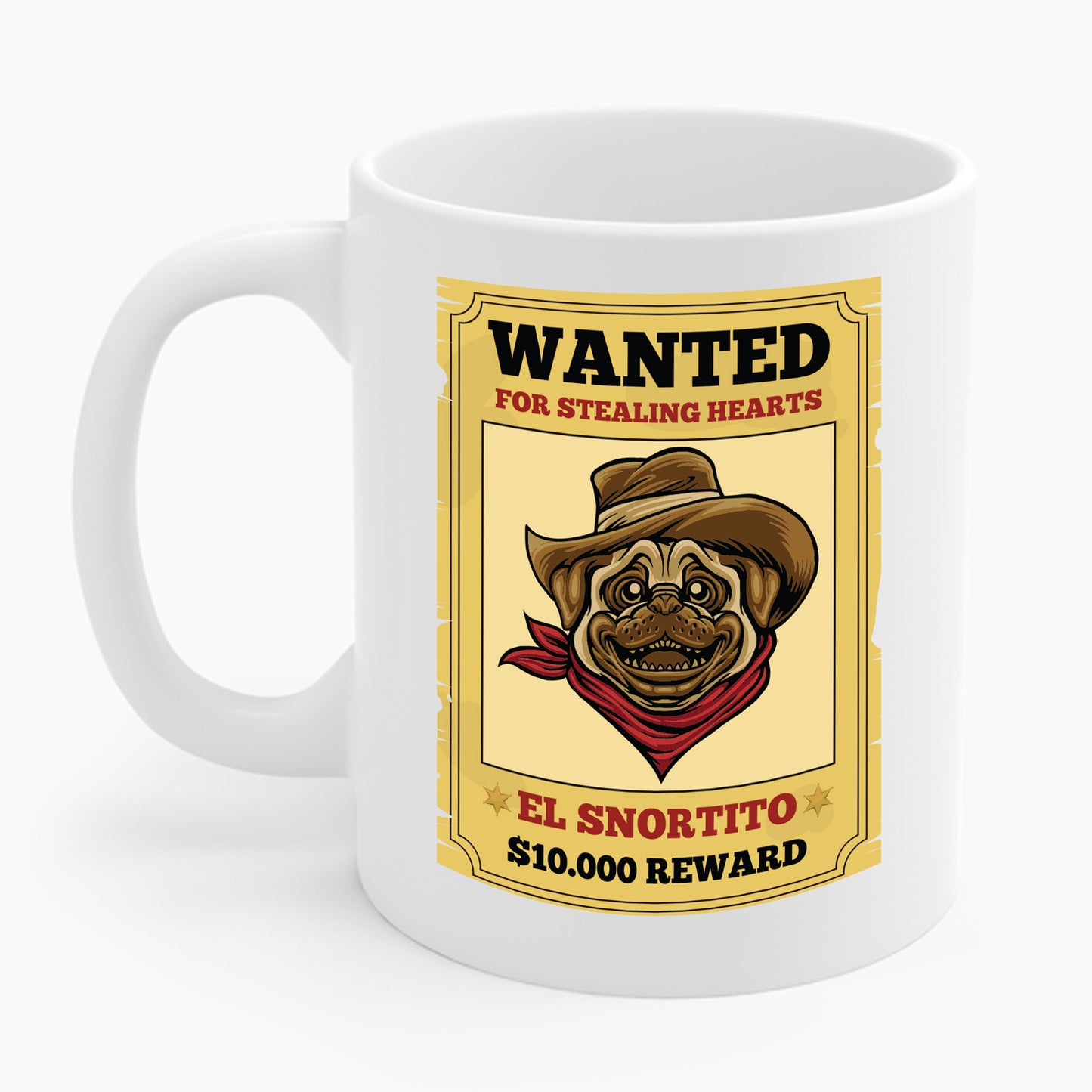 Vintage Pug Wanted Poster Cute Western Cowboy Funny Pug Dog Coffee Mug For Men Women