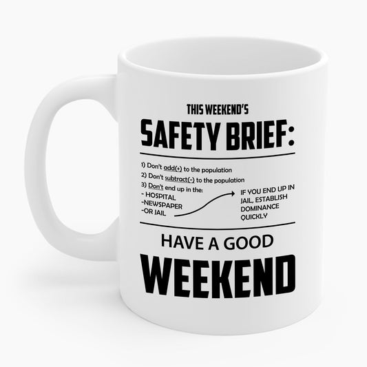 Funny This weekend's SAFETY BRIEF Coffee Mug For Men Women