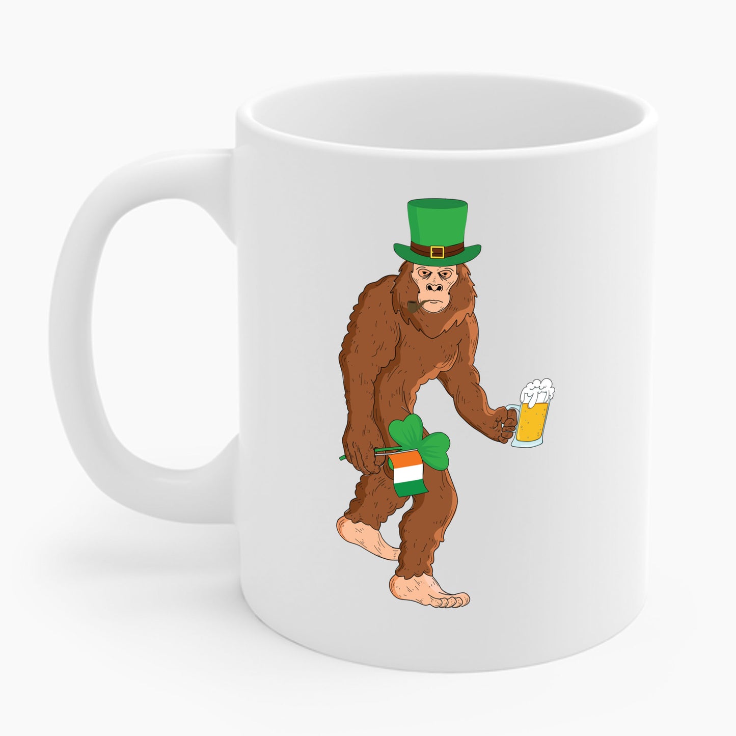 Funny Leprechaun Bigfoot St Patricks Day Sasquatch Irish Flag Coffee Mug For Men Women