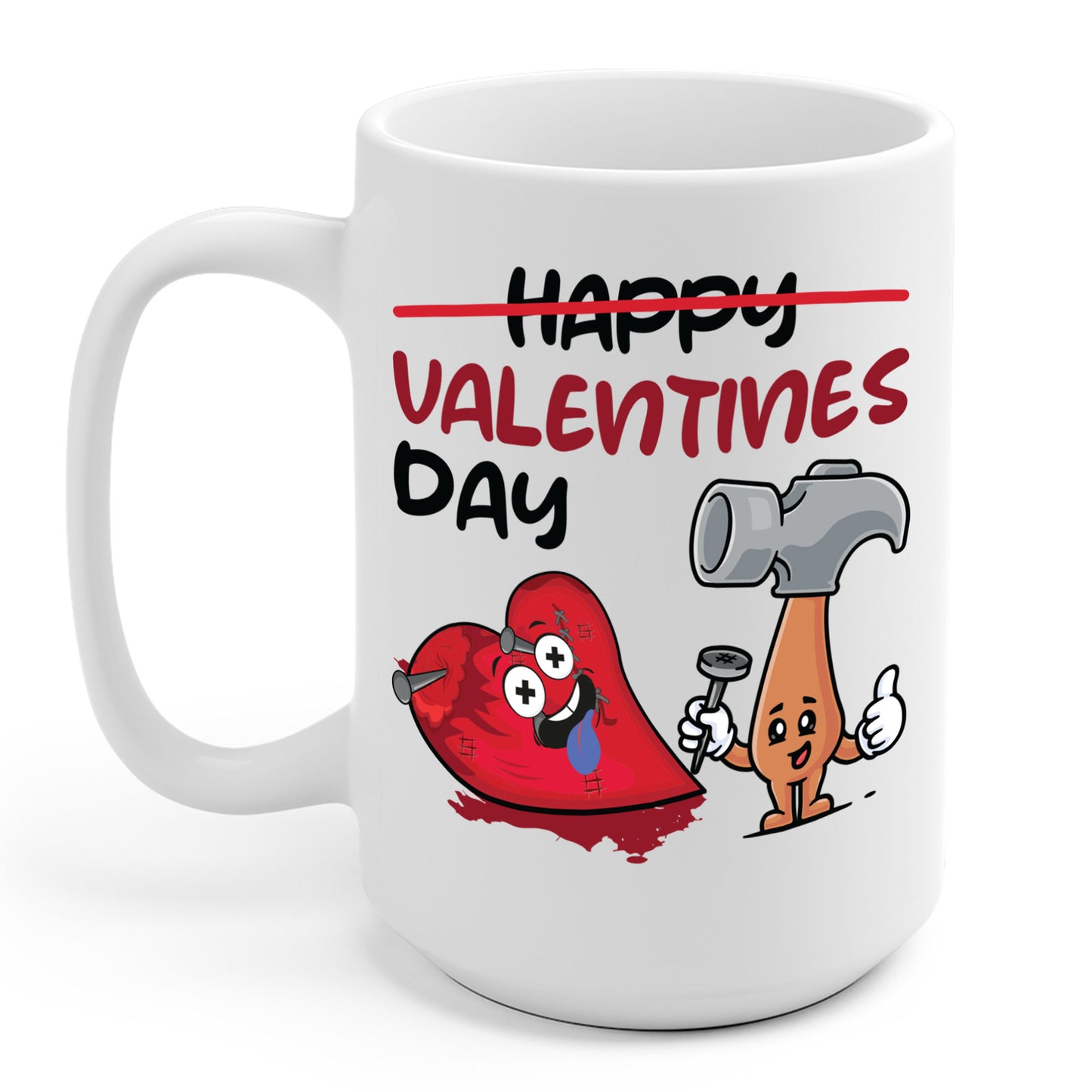 Funny Anti Valentines Day Gift Carpentor Cupid Heart Hammer Nails Coffee Mug For Men Women