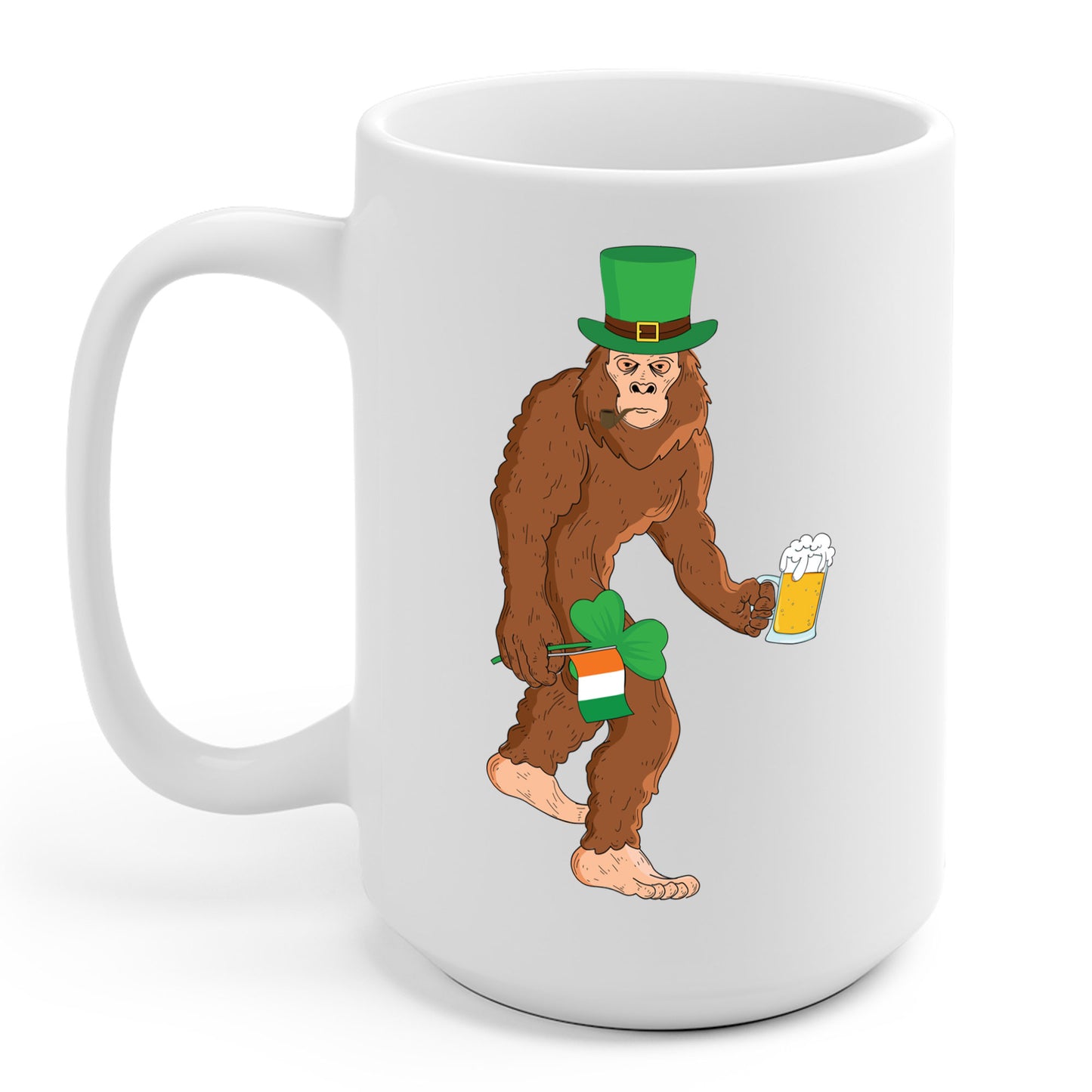 Funny Leprechaun Bigfoot St Patricks Day Sasquatch Irish Flag Coffee Mug For Men Women