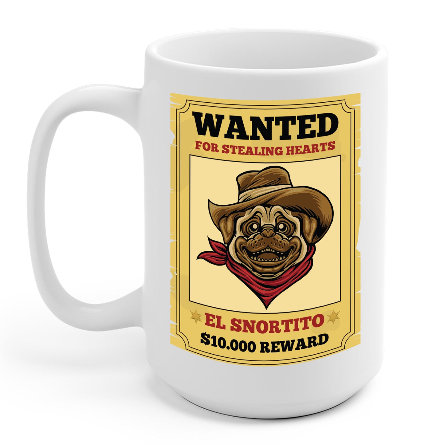 Vintage Pug Wanted Poster Cute Western Cowboy Funny Pug Dog Coffee Mug For Men Women