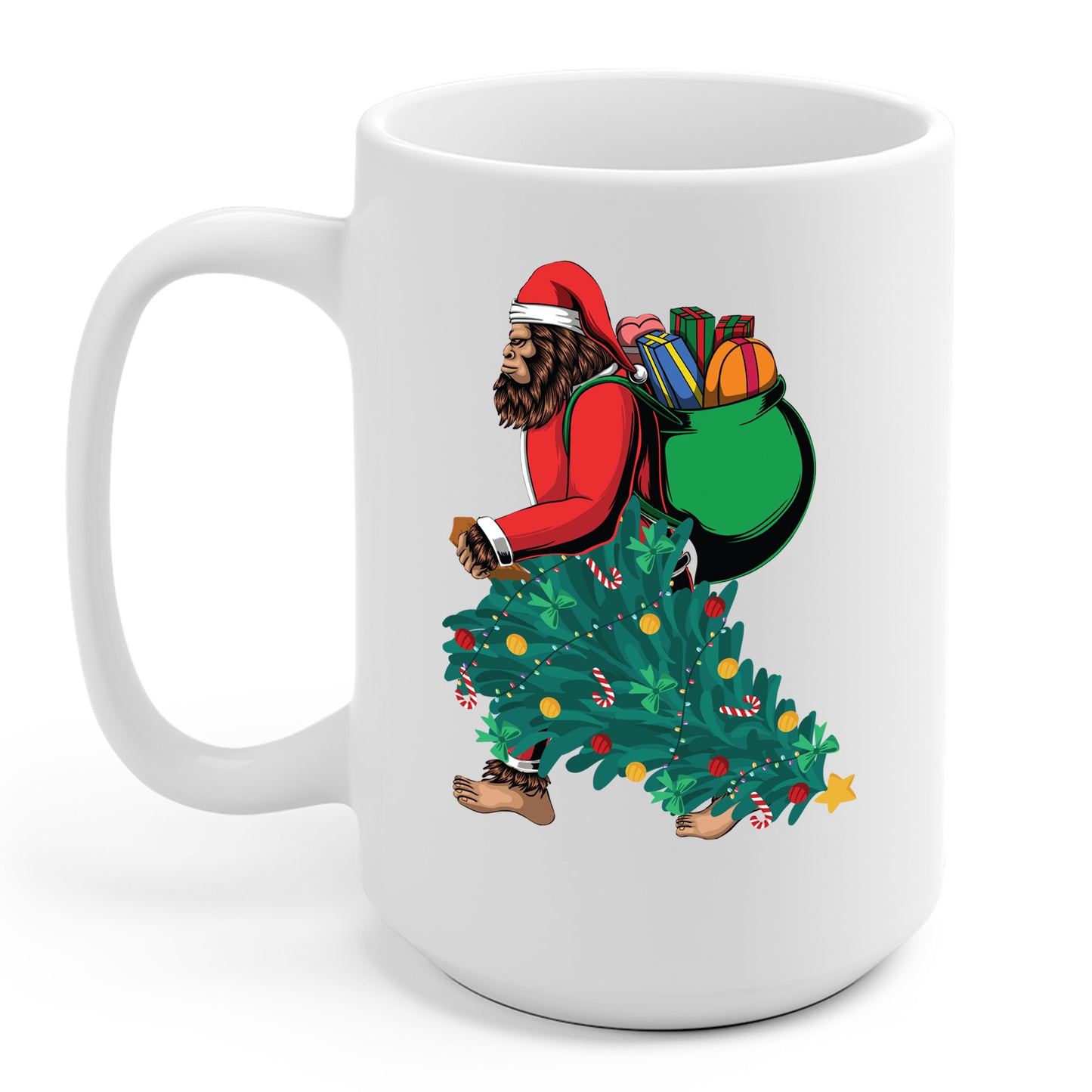 Bigfoot Santa Christmas Tree Lights Gifts Funny Xmas Sasquatch Coffee Mug For Men Women