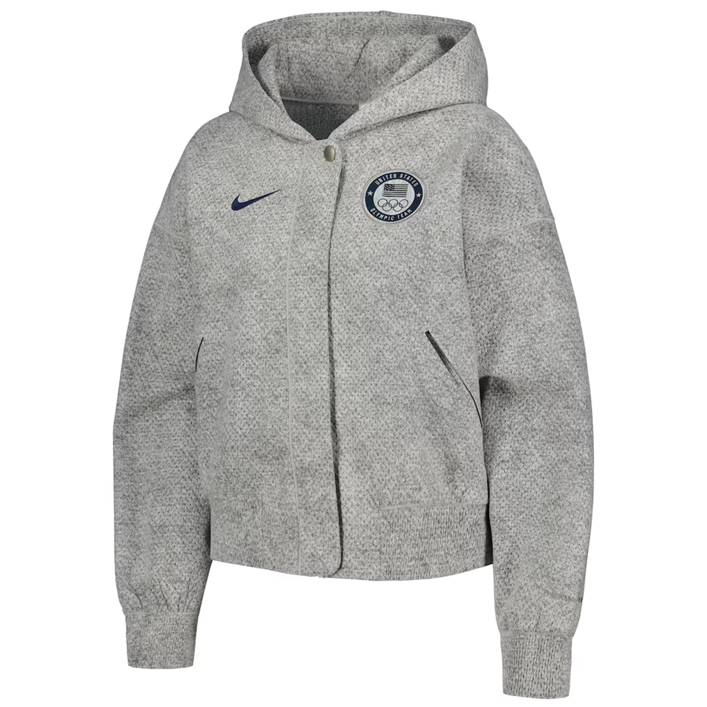 Womens Gray Team USA Media Day Oversized Cropped Full-Zip Hoodie