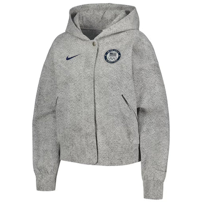 Womens Gray Team USA Media Day Oversized Cropped Full-Zip Hoodie
