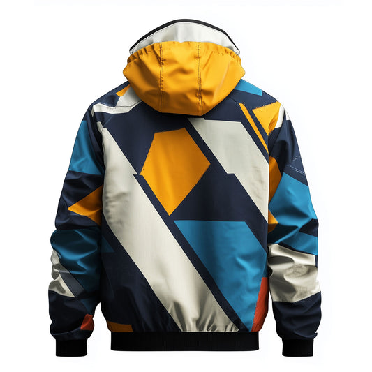 Mens Windbreaker Jackets Lightweight Shapes Pattern Outdoor Casual Rain Protection Waterproof Nylon Hooded Windbreaker Jackets