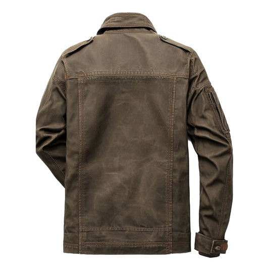 Mens Vintage Leather Jacket Military Field Zipper Lepal Collar Multipockets Flaps Slanted Pockets Brown Genuine Leather Jackets For Men
