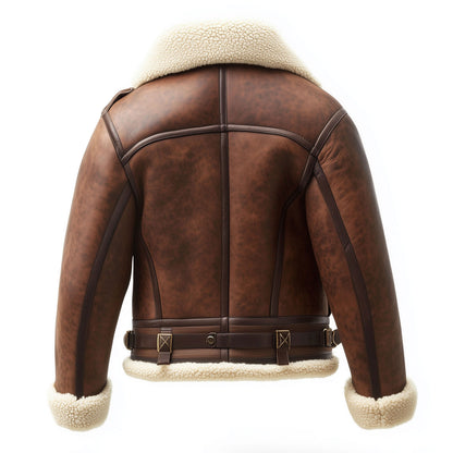 Shearling Brown Leather Jacket Genuine Luxurious Sheepskin Fur Leather B3 Bomber Leather Modern Aviator Jackets