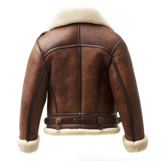 Shearling Brown Leather Jacket Genuine Luxurious Sheepskin Fur Leather B3 Bomber Leather Modern Aviator Jackets
