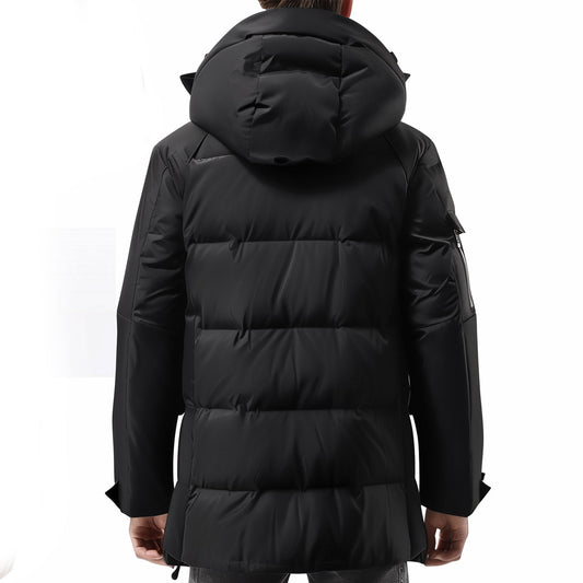 Mens Down Jacket Down Parka Minimalist lightweight Removable Hood Winter Coat Warm Parka Jackets