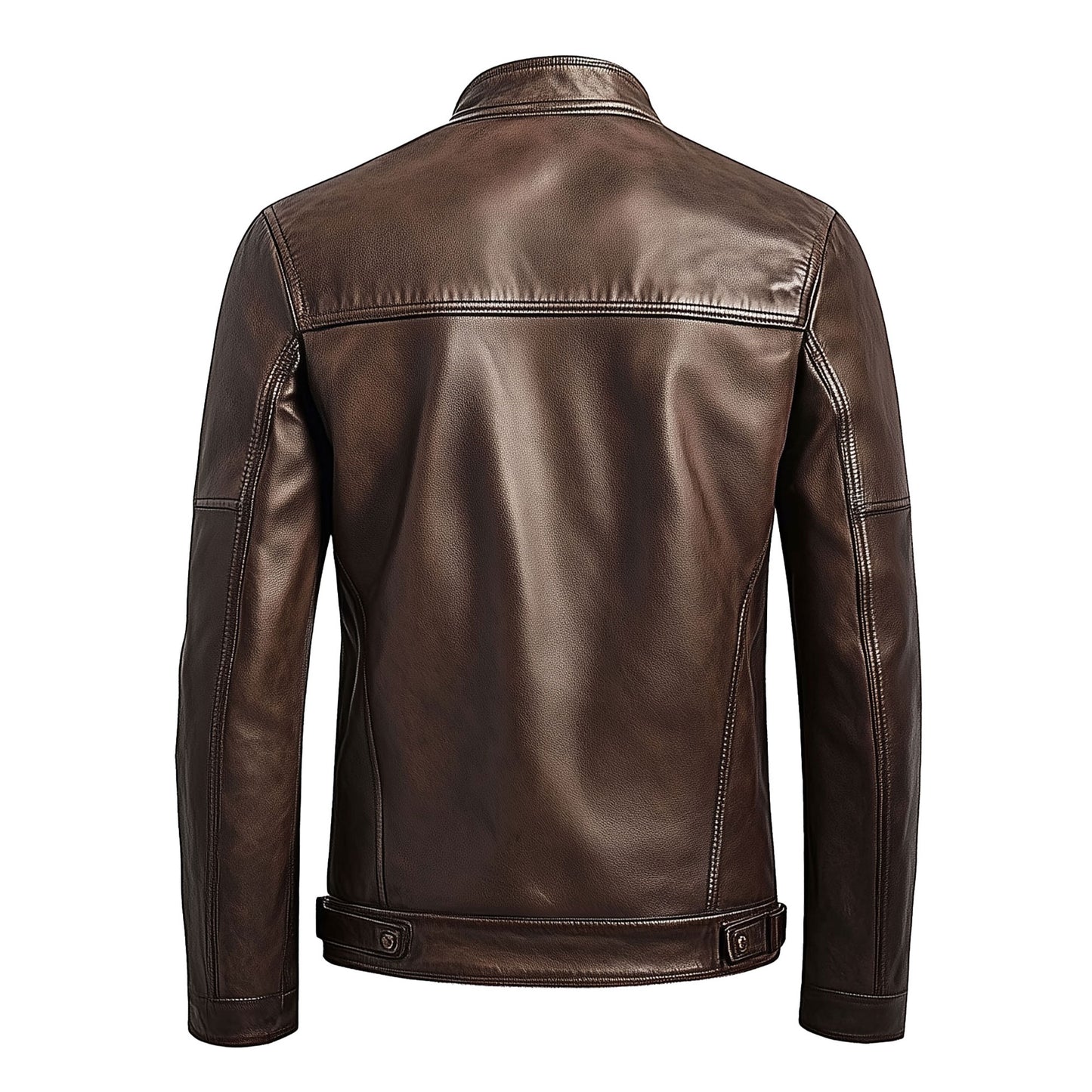 Mens Leather Jacket Biker Zipper Stand Collar Multipockets Motercycle Genuine Leather Jackets For Men