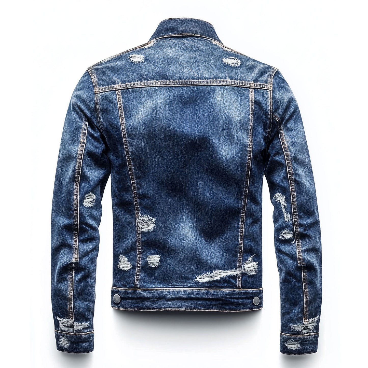 Mens Denim Jacket Distressed Comfortable Durable Jeans Flaps Slanted Front Pockets Lepal Blue Trucker Jackets For Men
