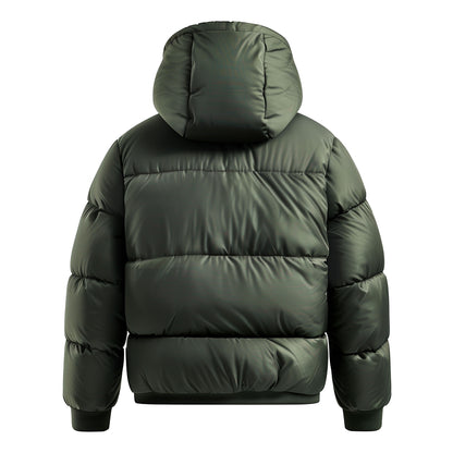Mens Puffer Jacket with Hood Hip-Length Puffer Lightweight Green Quilted Patterns Removable Hood Multiple Pockets Mens Puffer Jacket
