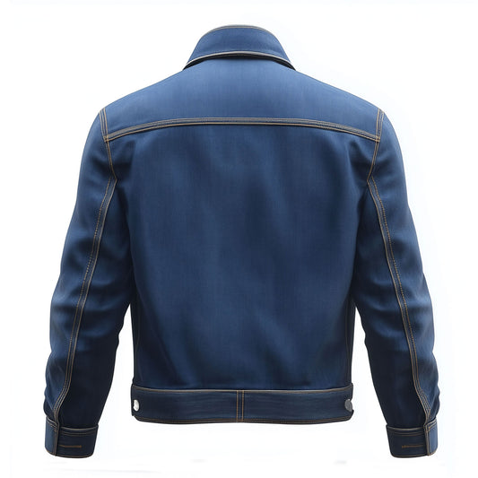 Mens Jean Jacket Blue Trucker Style Jacket Button-down Front, Chest and Waist Pockets Denim Jackets