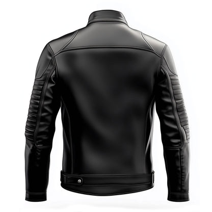 Mens Leather Jacket Black Biker Zipper Padded Protection Stand Collar Multipockets Motercycle Genuine Leather Jackets For Men