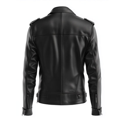 Mens Leather Jacket Biker Zipper Lepal Collar Multipockets Motercycle Genuine Leather Jackets For Men