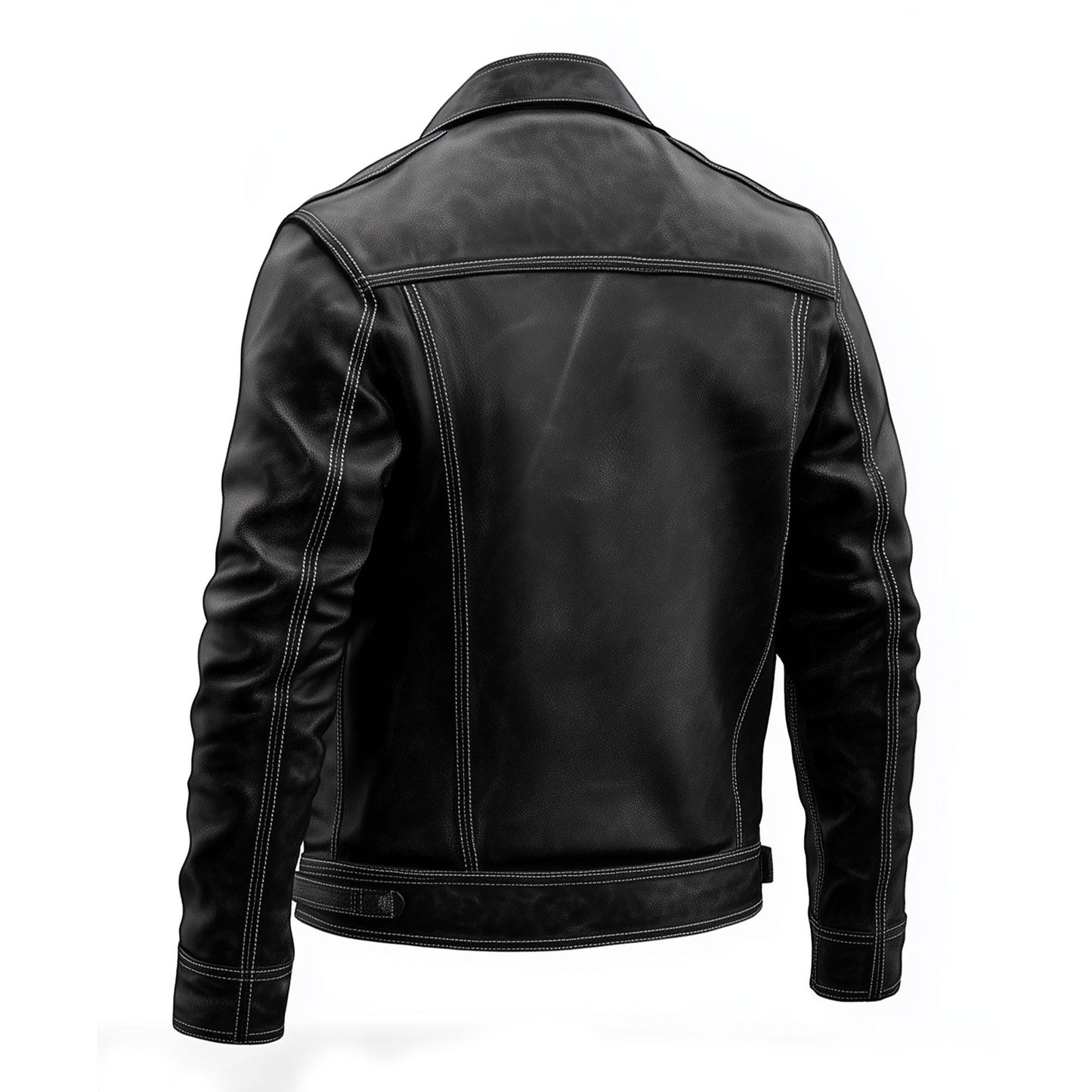 Mens Leather Trucker Jacket Flaps Slanted Pockets Denim Genuine Leather Jackets For Men