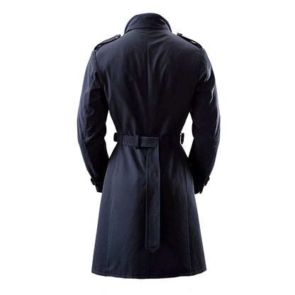 Mens Mini Trench Coat Knee Length Trench Coats Double Breasted Nav Blue Jacket Storm Flap Lepal Collar Multipockets Water Resistant Jackets For Men