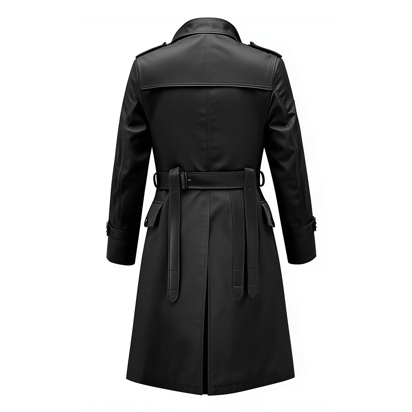 Mens Mini Trench Coat Black Knee Length Trench Coats Single Breasted Jacket Storm Flap Lepal Collar Multipockets Water Resistant Jackets For Men