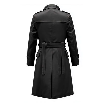 Mens Mini Trench Coat Black Knee Length Trench Coats Single Breasted Jacket Storm Flap Lepal Collar Multipockets Water Resistant Jackets For Men