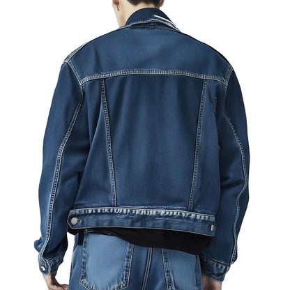 Mens Denim Jacket Distressed Comfortable Durable Relaxed Fit Flaps Slanted Front Pockets Lepal Jeans Trucker Jackets For Men