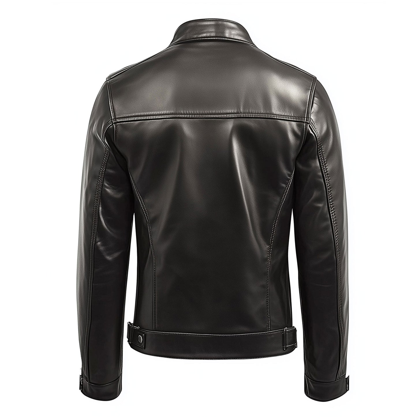 Mens Cafe Racer Biker Leather Jacket Zipper Stand Collar Multipockets Motorcycle Genuine Leather Jackets