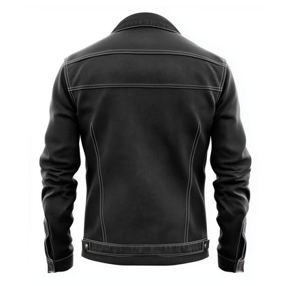 Mens Jean Jacket Bottle Black Trucker Style Jacket Button-down Front, Chest  and Waist Pockets Denim Jackets