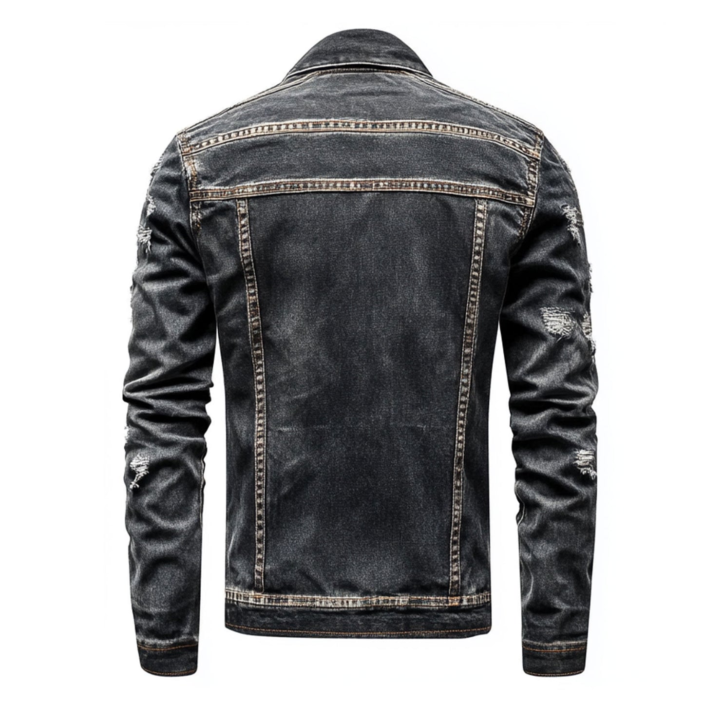 Mens Denim Jacket Distressed Comfortable Durable Black Jeans Flaps Slanted Front Pockets Lepal Trucker Jackets For Men
