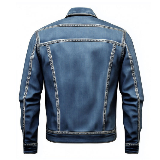Mens Jean Jacket Trucker Style Jacket Blue Button-down Front, Chest and Waist Pockets Denim Jackets