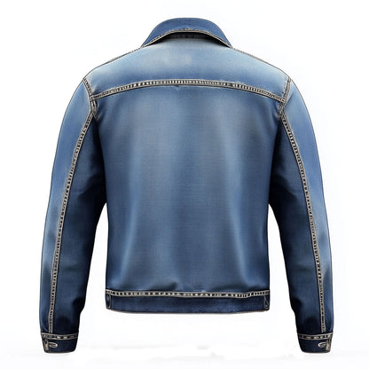 Mens Denim Jacket Comfortable Durable Jeans Flaps Slanted Front Pockets Lepal Blue Trucker Jackets For Men