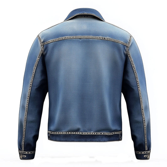Mens Denim Jacket Comfortable Durable Jeans Flaps Slanted Front Pockets Lepal Blue Trucker Jackets For Men