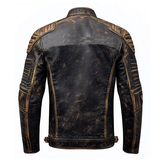 Mens Vintage Classic Biker Leather Jacket Zipper Stand Collar Multipockets Motercycle Distressed Genuine Leather Jackets For Men