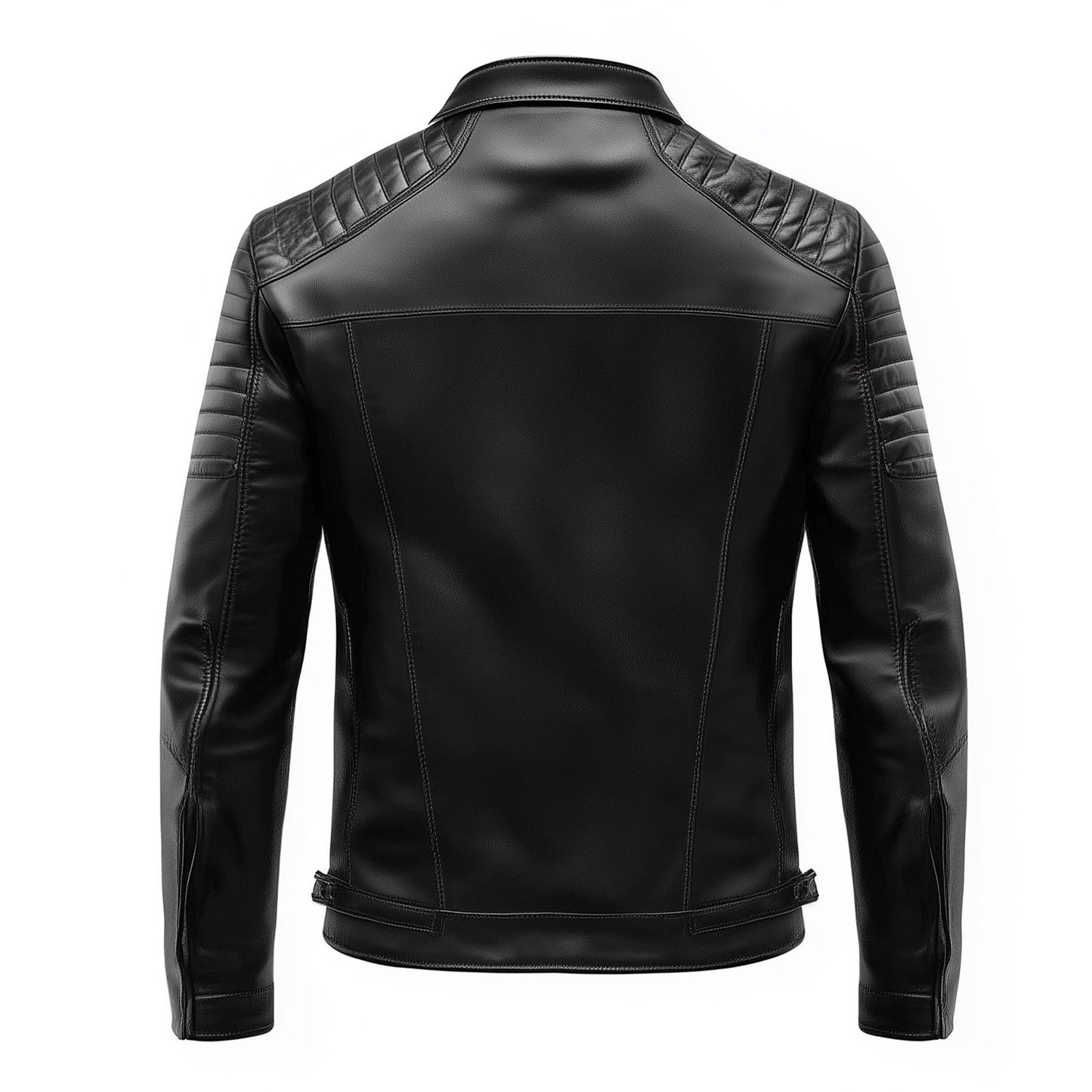 Mens Leather Jacket Biker Zipper Padded Protection Black Stand Collar Multipockets Motercycle Genuine Leather Jackets For Men