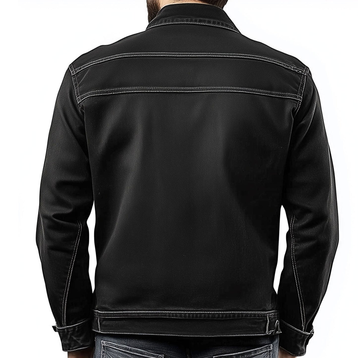 Mens Jean Jacket Black Trucker Style Jacket Button-down Front, Chest  and Waist Pockets Denim Jackets