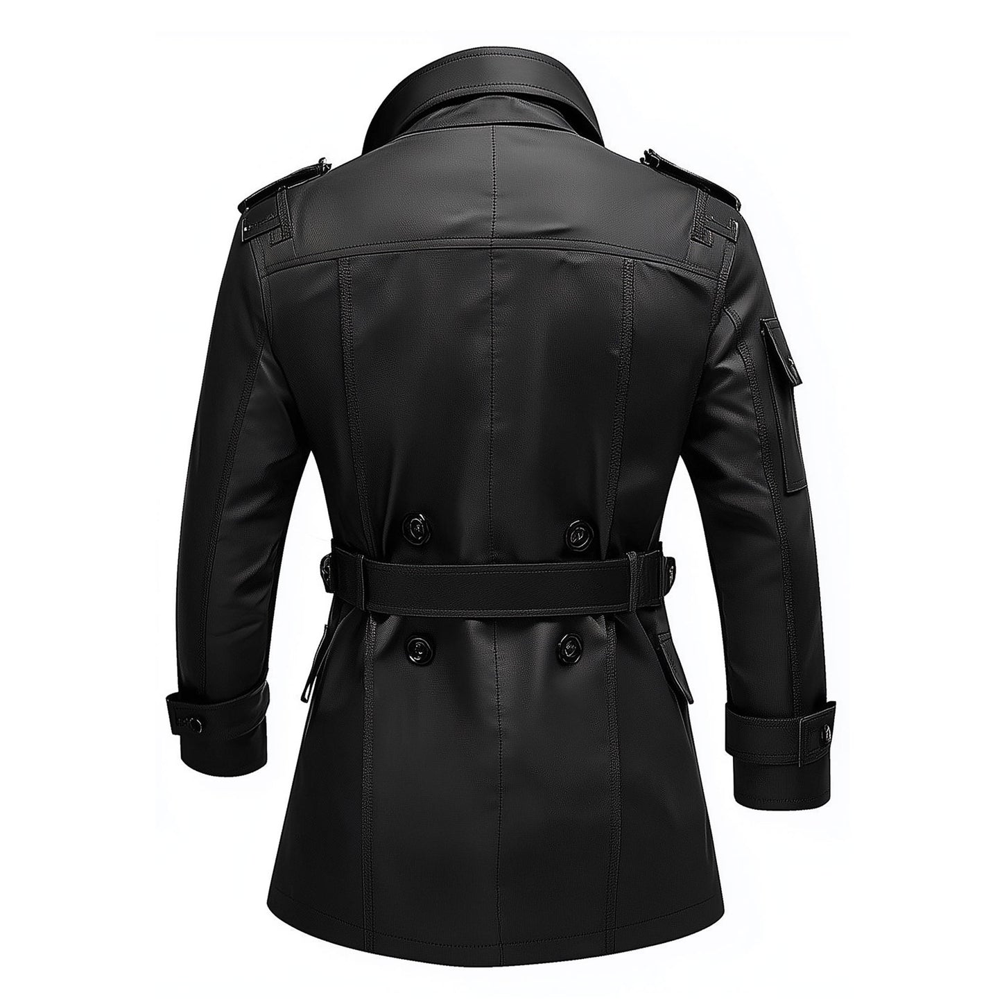 Mens Mini Trench Coat Black Trench Coats Double Breasted Jacket Storm Flap Lepal Collar Multipockets Water Resistant Jackets For Men