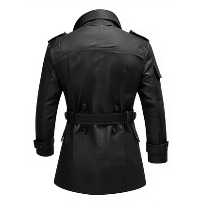 Mens Mini Trench Coat Black Trench Coats Double Breasted Jacket Storm Flap Lepal Collar Multipockets Water Resistant Jackets For Men